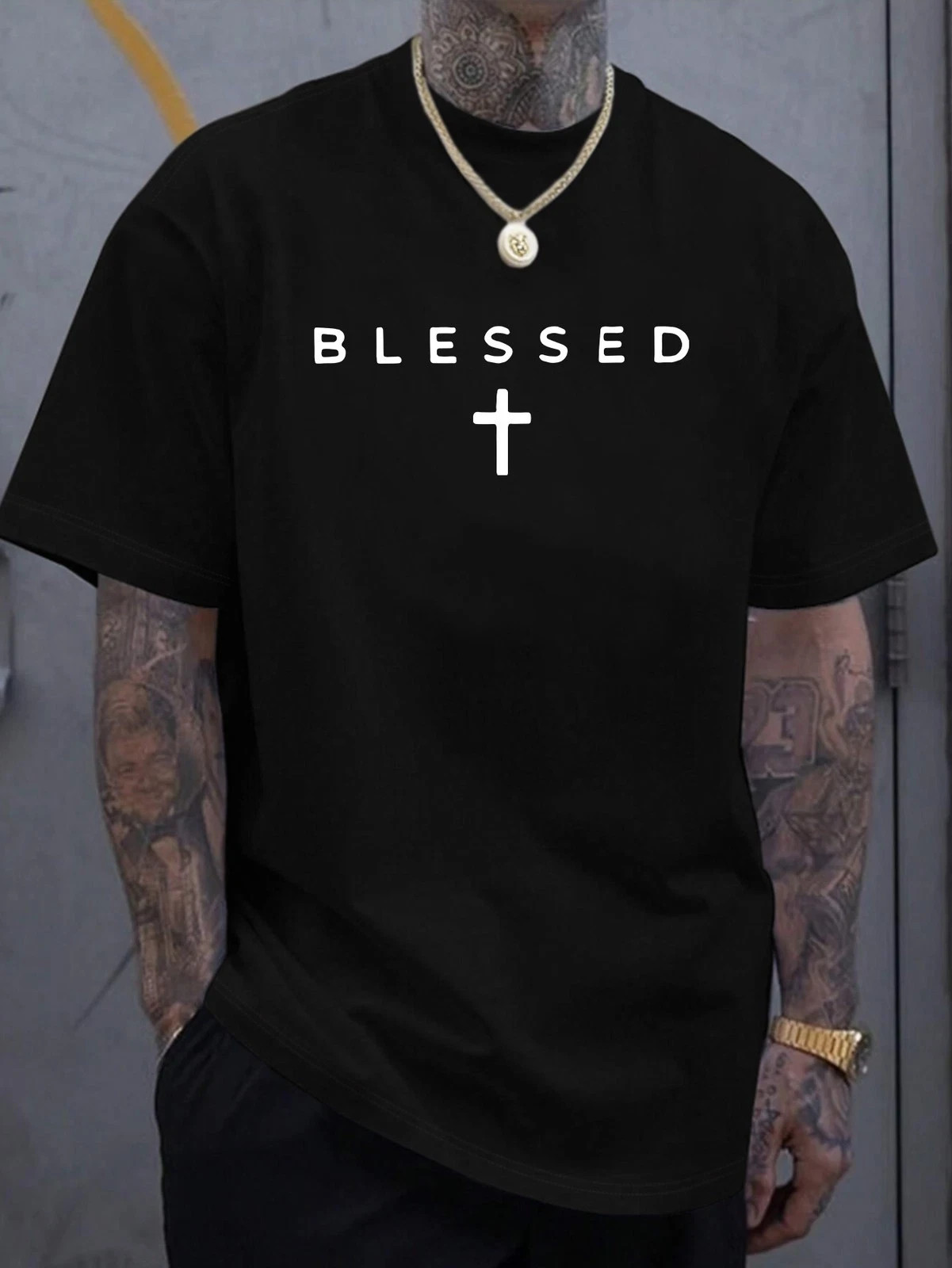 Men’S “Blessed” Cross Print T-Shirt – Casual Crew Neck, Short Sleeve, Lightweigh