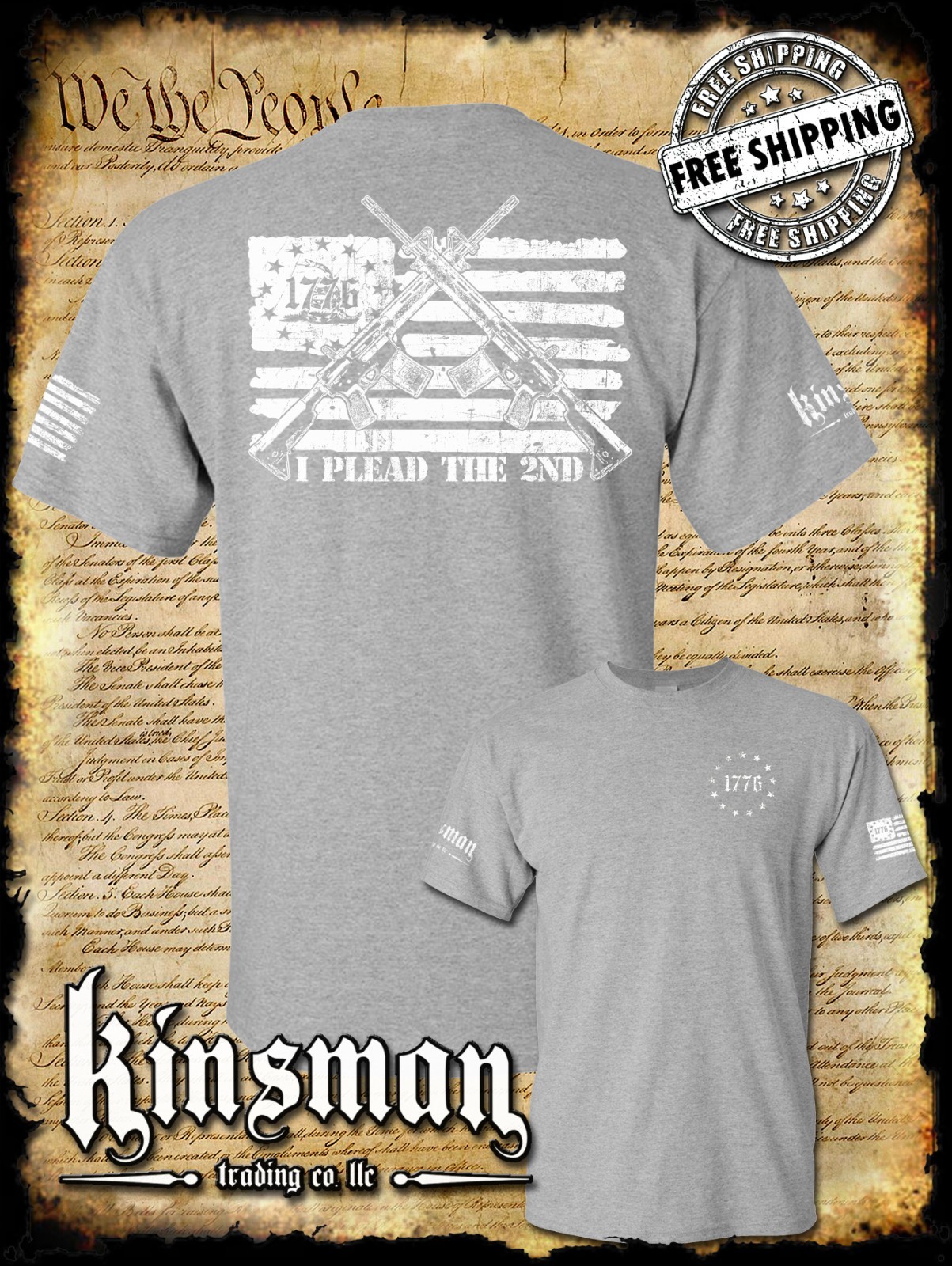 I Plead The 2nd Amendment Pro-Gun T-Shirt / Firearm Rights American Flag 1776 2A