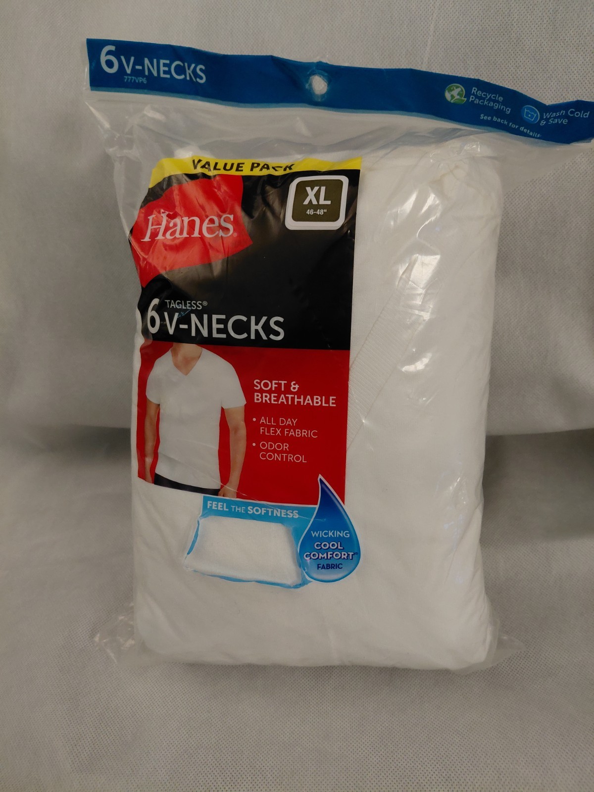 Hanes Men’s tagless V-Necks T-Shirts White 6 Pack Size XL (46-48″)