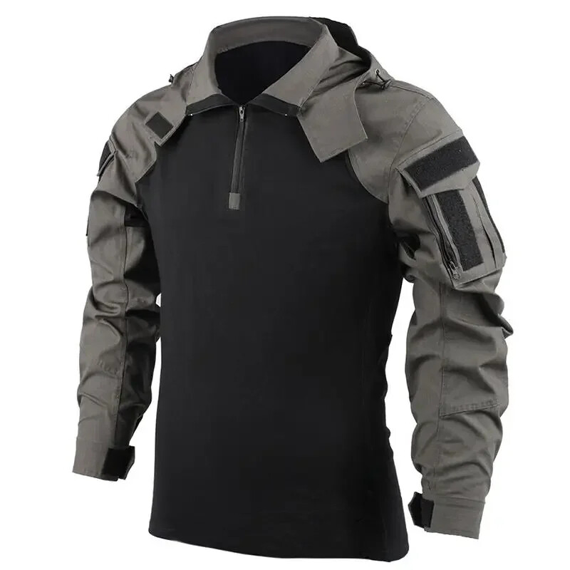 Outdoor Shirts Camo Combat T-Shirt Hooded Men Tactical Shirt Airsoft