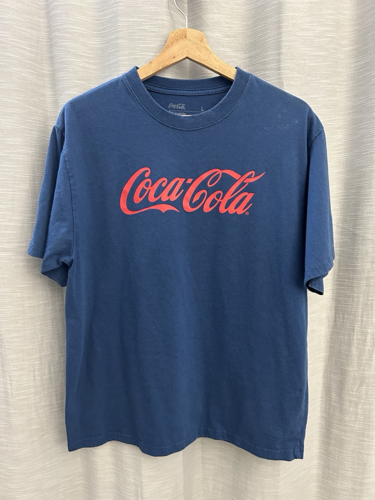 Coca Cola Recycled Graphic Tee Shirt Navy Blue Red Logo Eco-Friendly Large L