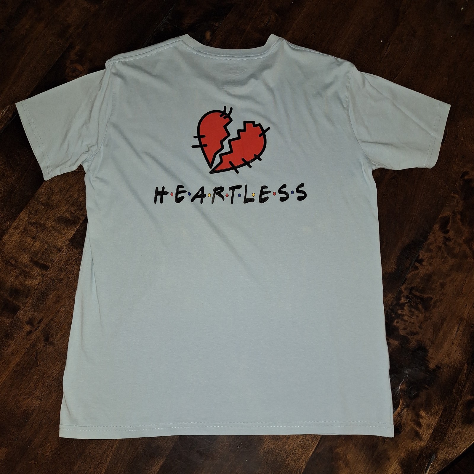 Light Blue Heartless Broken Heart Graphic Crew Neck Short Sleeve T-Shirt L