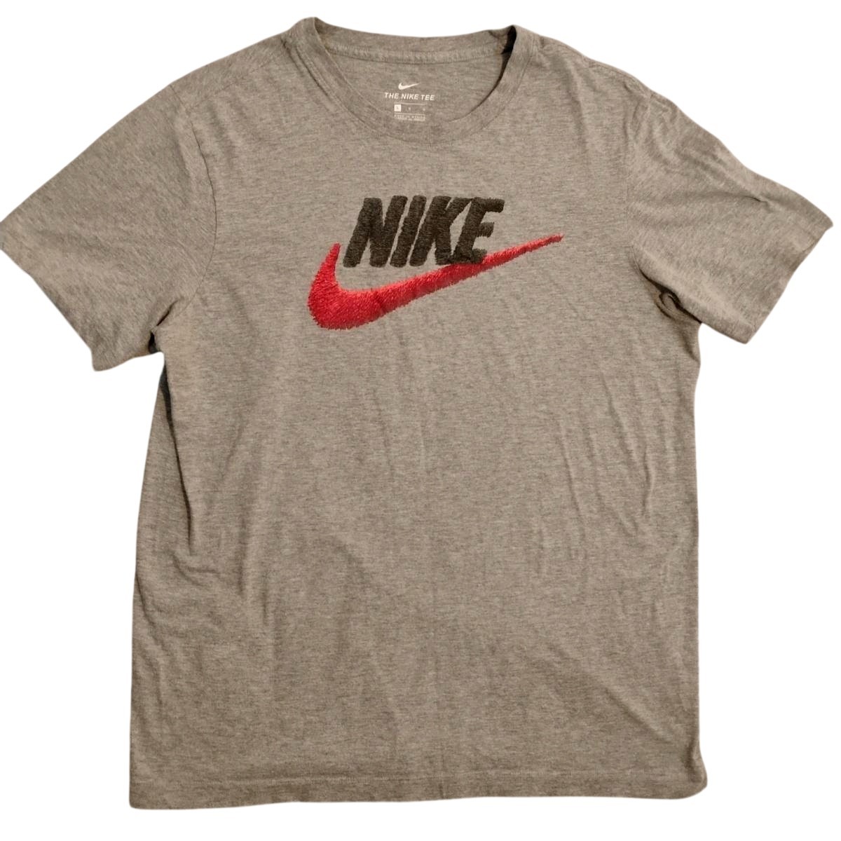 Nike The Nike Tee Shirt Mens Large Gray Red Swoosh Embroidered Logo Graphic