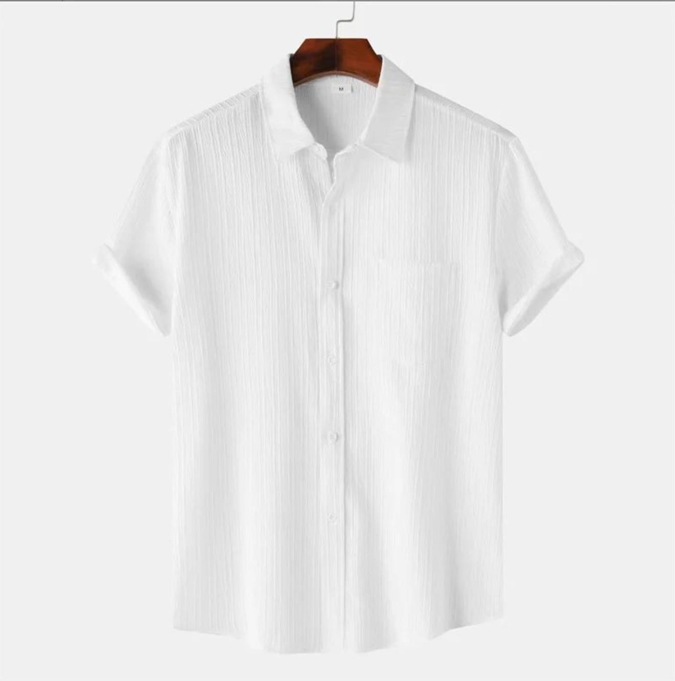 Men’s Solid Striped Shirt Bamboo Silk Casual Summer Beach Fashion Top Tee Gift