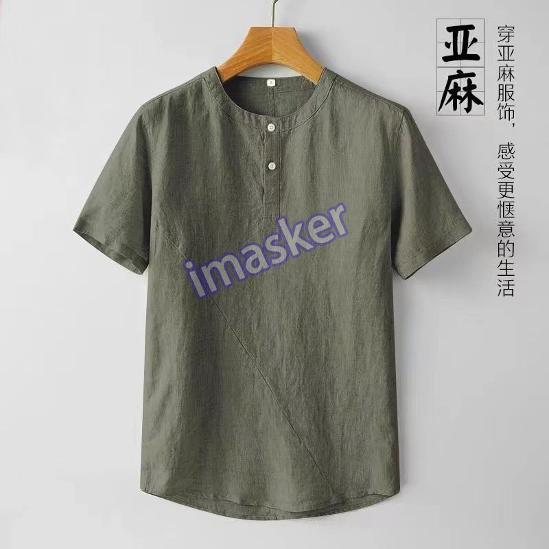 Retro Chinese Style Mens Pullover Linen Short Sleeve Tops T Shirts Summer Casual