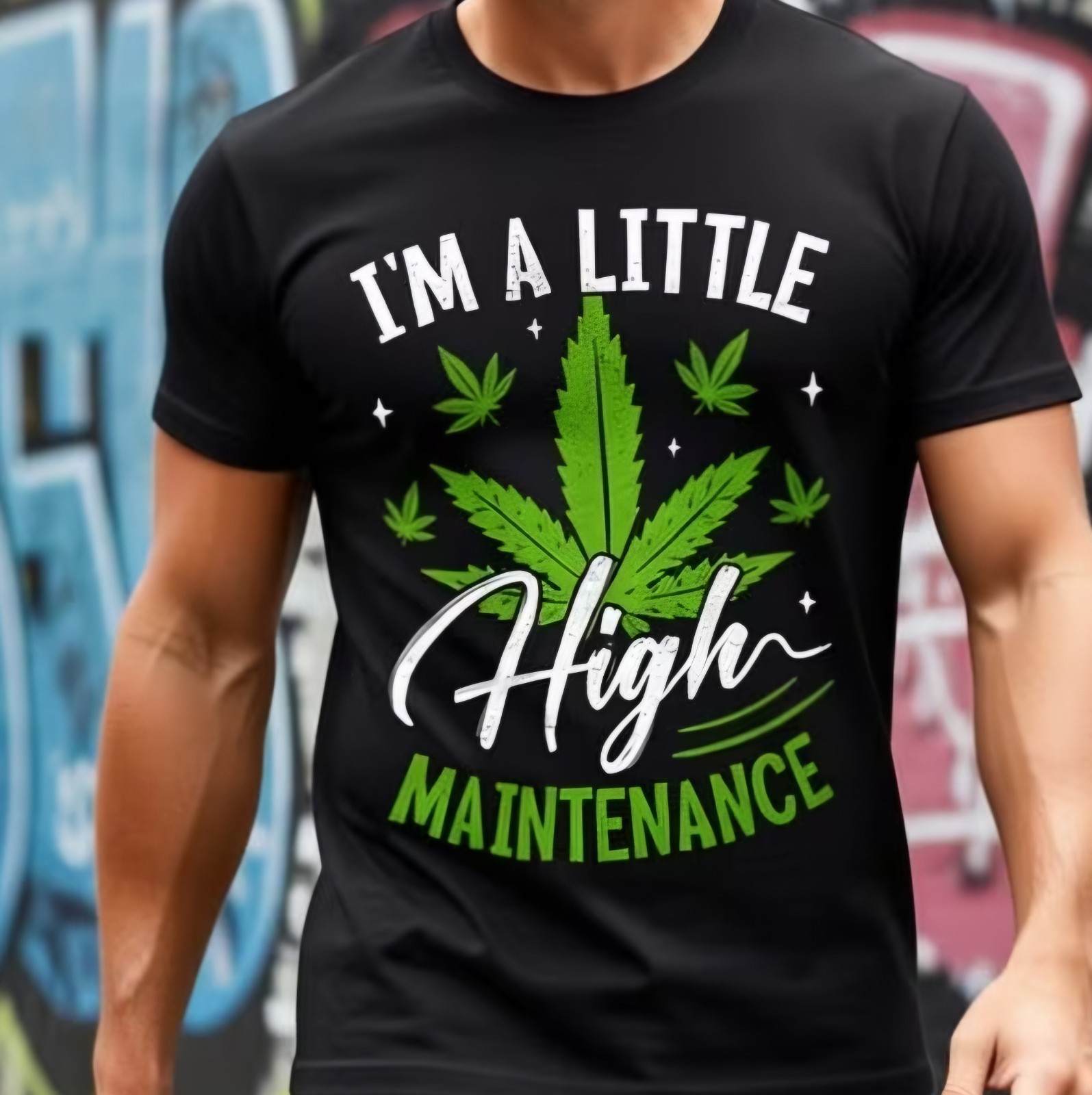 Black Funny Graphic Print T-Shirt “I’m a Little High Maintenance” Cotton 2XL