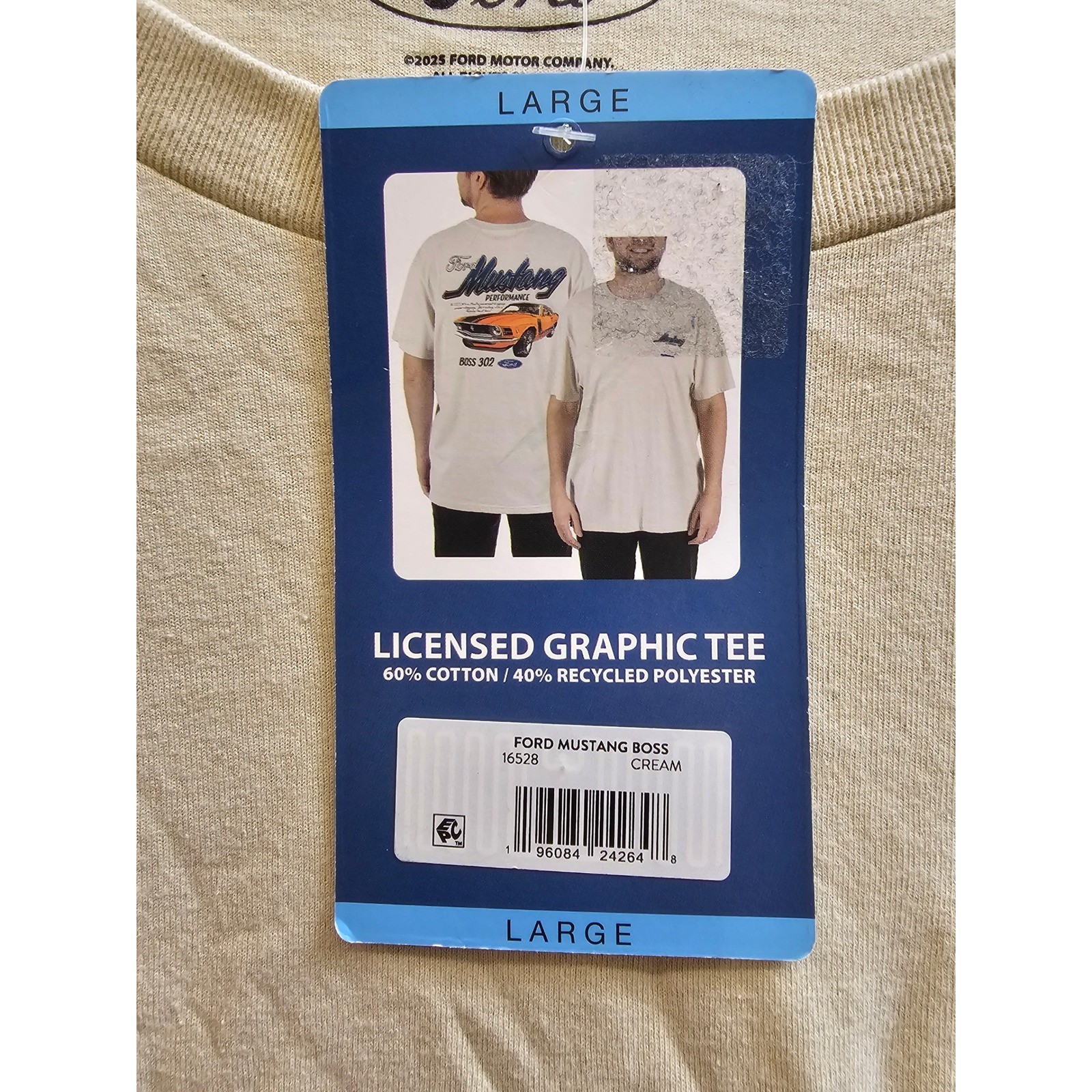 Ford Mustang Performance Boss 302 Graphic Tee Cream Mens Large New 16528