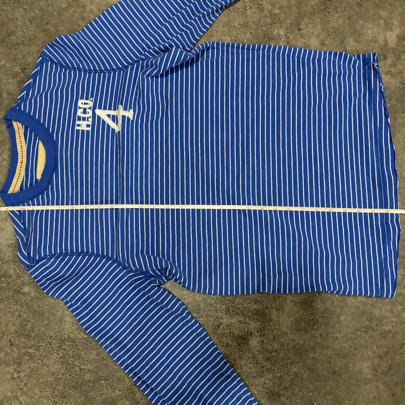 Y2K Hollister Men XL Blue White Striped Long Sleeve Skater Beach Boy Skinny Tall