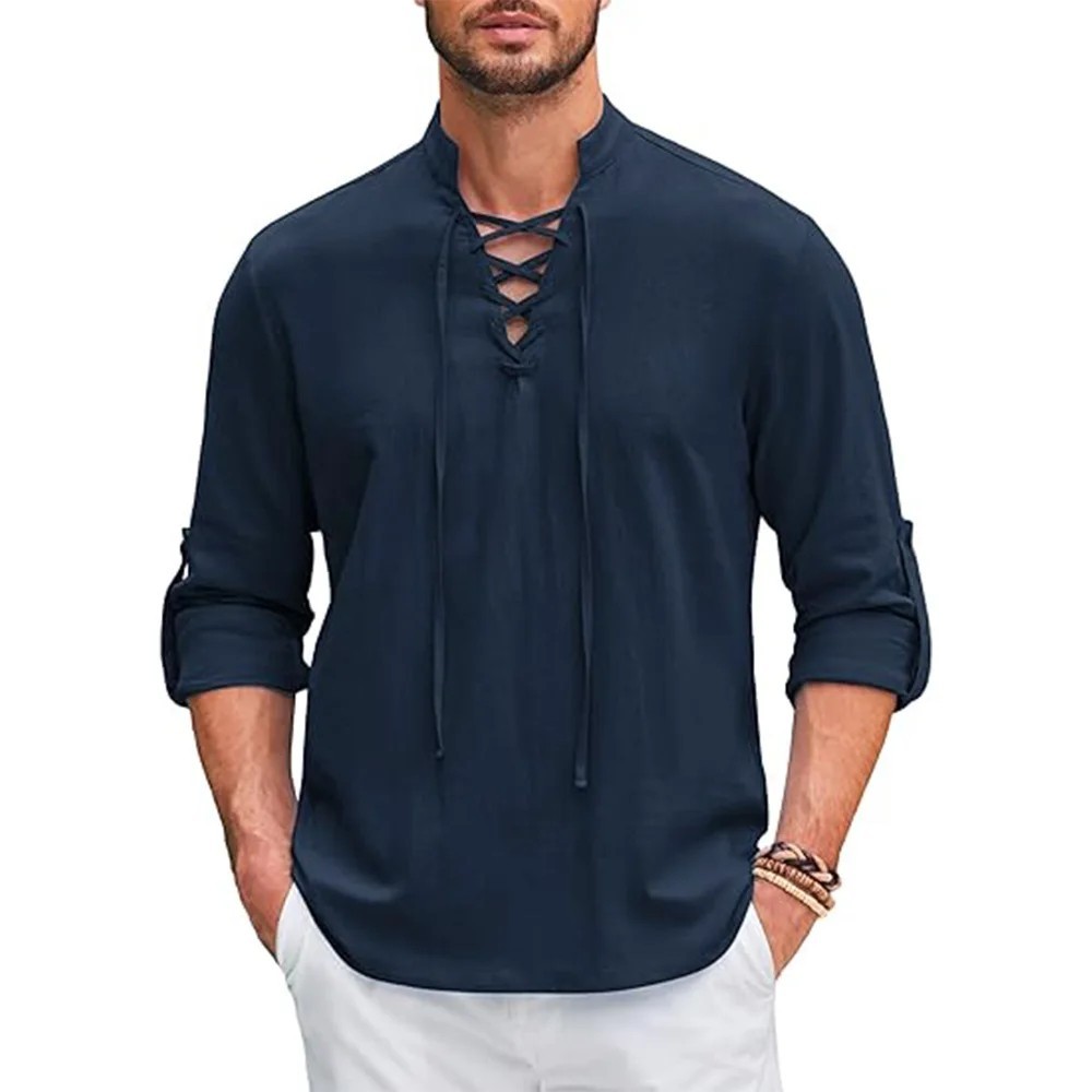 Men’s Renaissance Cotton Linen Shirt Long Sleeve Gothic T-shirt Tee Summer Gift