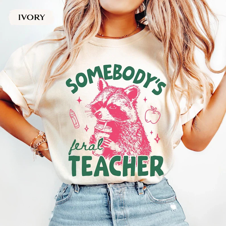 Funny Raccoon Teacher Shirt Cute Feral Educator Graphic Tee Gildan Unisex Gift