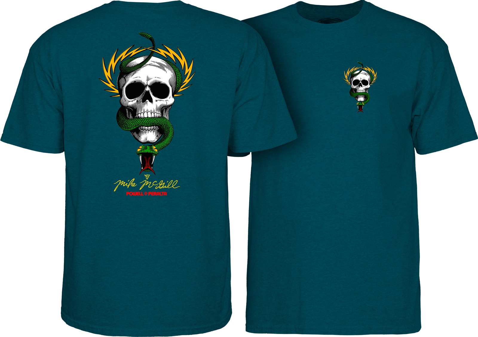Powell Peralta Mike McGill SKULL AND SNAKE Skateboard T Shirt MIDNIGHT TEAL