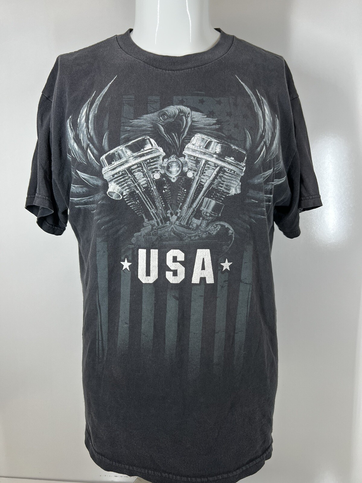 National Heritage Black Motorcycle Engine Eagle Short Sleeve Shirt Unisex SZ L