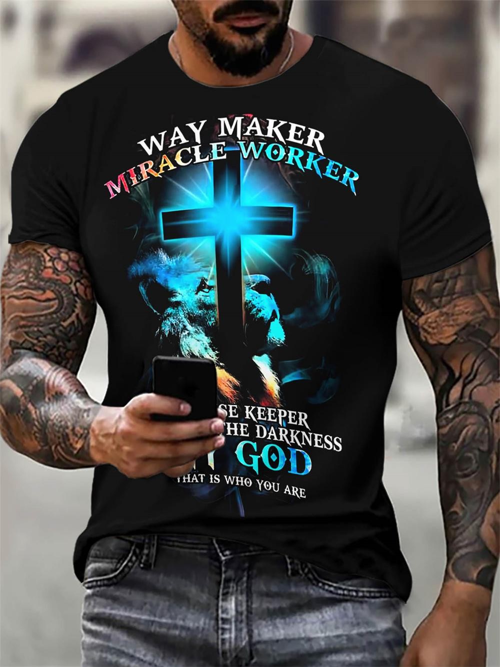 Christian Mens Clothing T Shirts Oversized T Shirt Gothic Jesus Christ Cross 3D