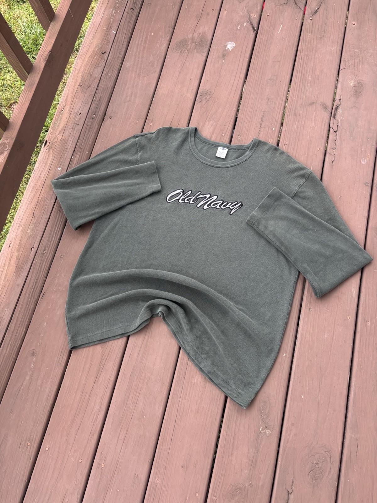 Old Navy Thermal Waffle Knit Long Sleeve T-Shirt Sage Green Mens XL Vintage