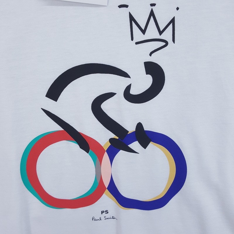 PAUL SMITH Shirt Mens XXL White Pullover Crew Graphic Cyclist Bike Logo T-Shirt