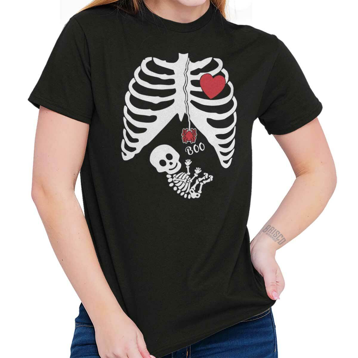 Spooky Halloween Maternity Skeleton Xray Womens Graphic Crewneck T Shirt Tee
