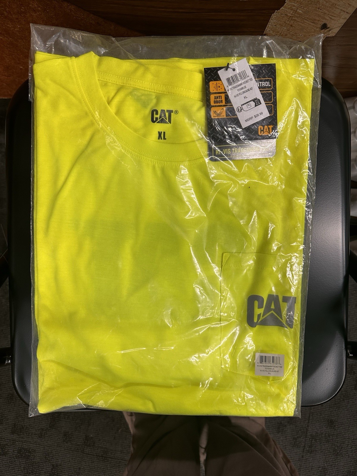 XL Yellow Cat Trademark T-Shirt: Anti Odor, Moisture Control, & Reflective