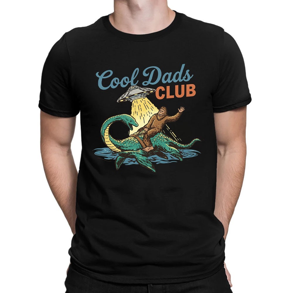 Cool Dads Club T-Shirt Vintage Bigfoot UFO Loch Ness Monster Cryptid Dad Gift