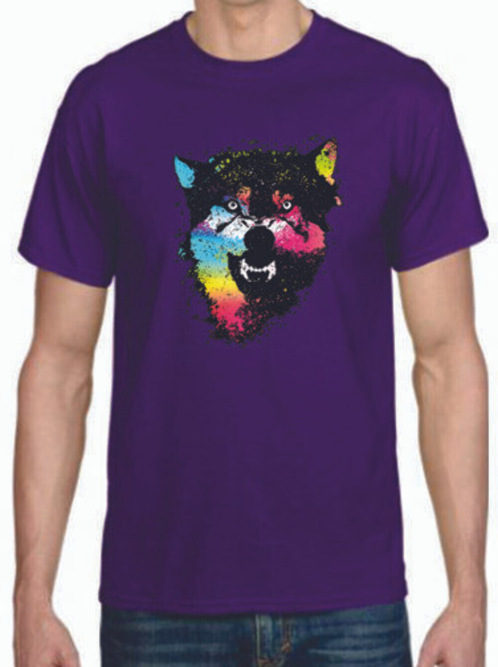 Adult DryBlend® T-Shirt – ( COLORFUL TECHINCOLOR / NEON WOLF / WOLVES)