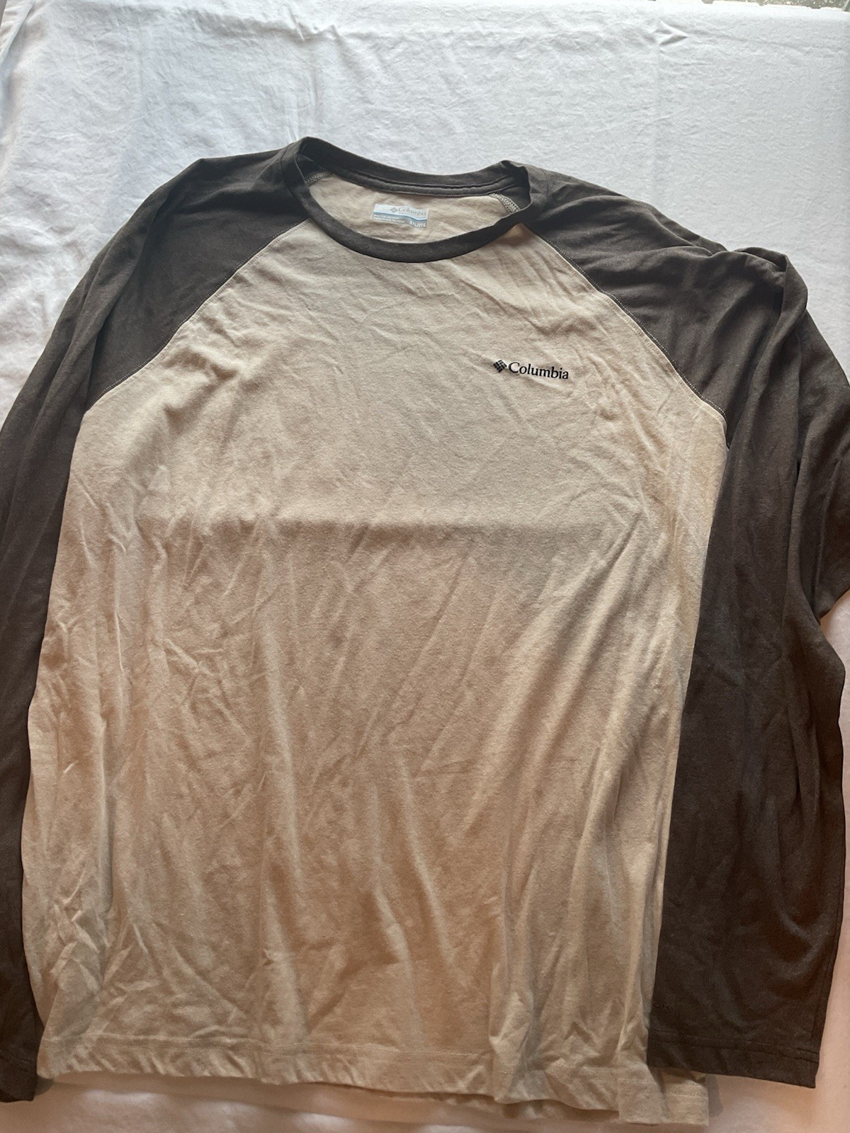 Columbia Beige Brown Colorblock Logo Cotton Knit Crew Neck T-Shirt Men 2XL