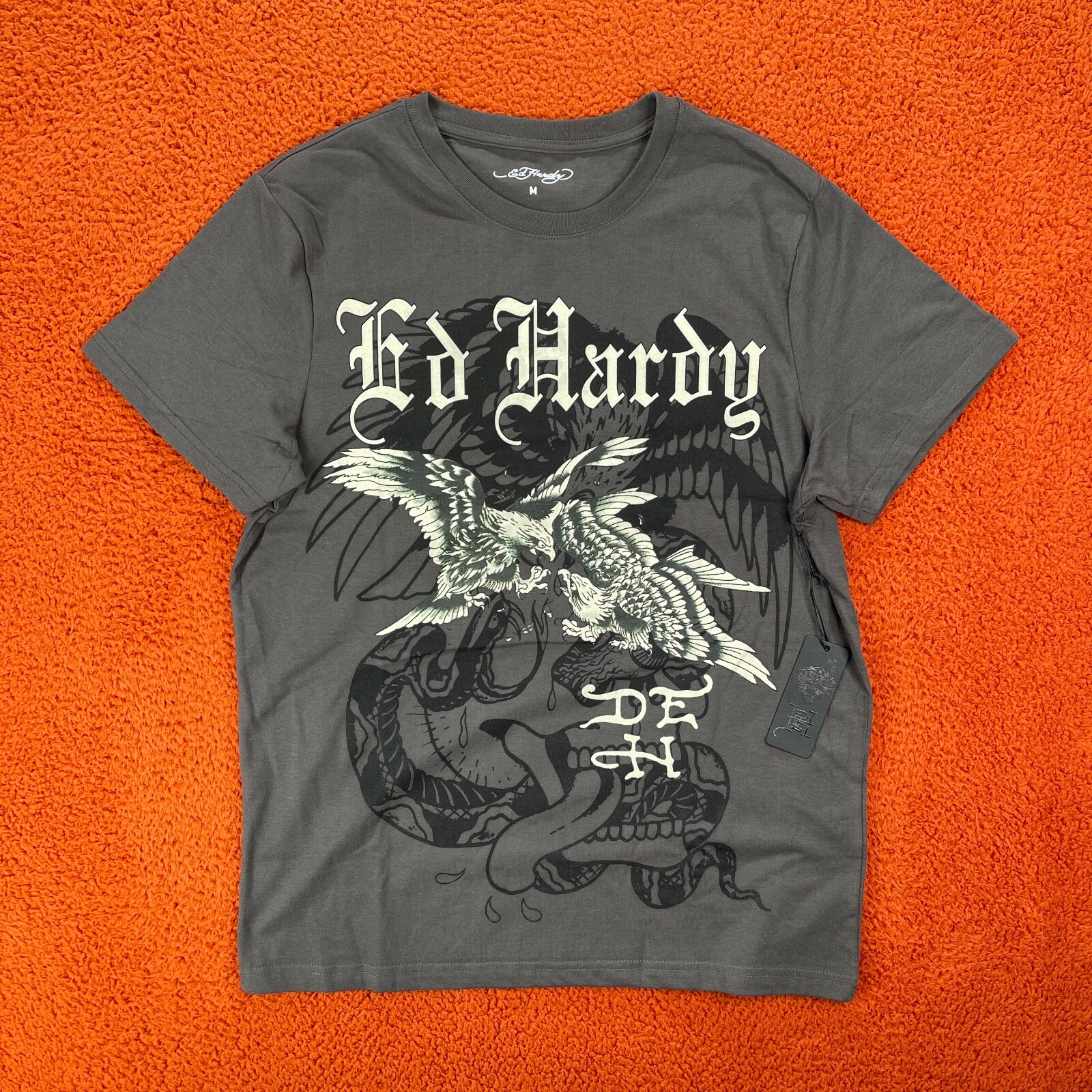 ED HARDY Designs T-Shirt Men’s MEDIUM Graphic Tattoo Dark Gray Eagle Fight Y2K