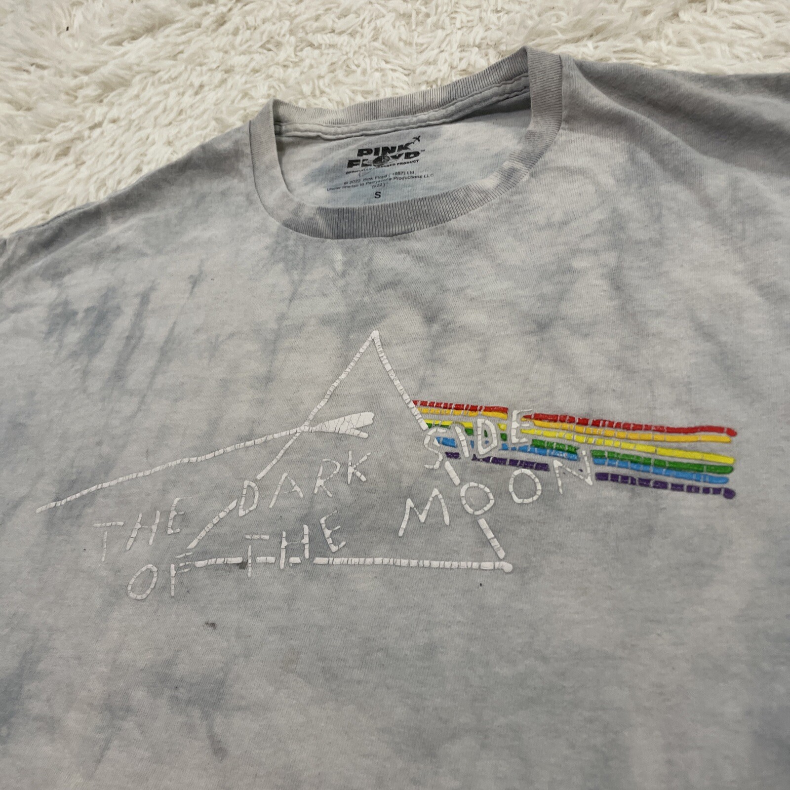 PINK FLOYD Shirt Men S Blue Dark Side of the Moon Rock Music Spellout Graphic