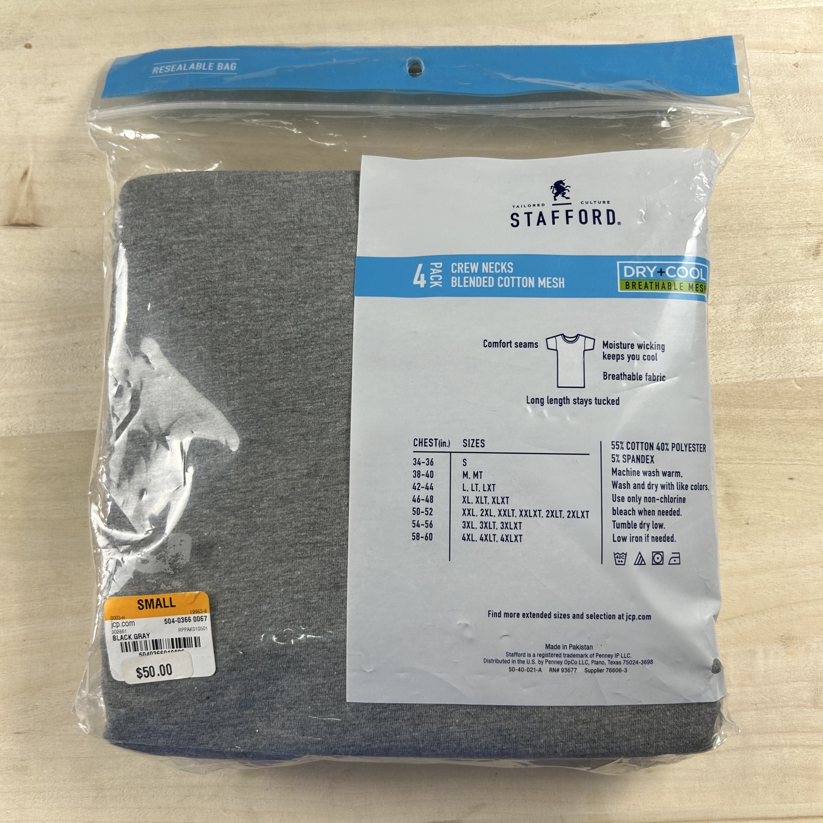 Stafford Men’s Dry+Cool Breathable Mesh Crew Neck T-Shirts 4-Pack Black Gray