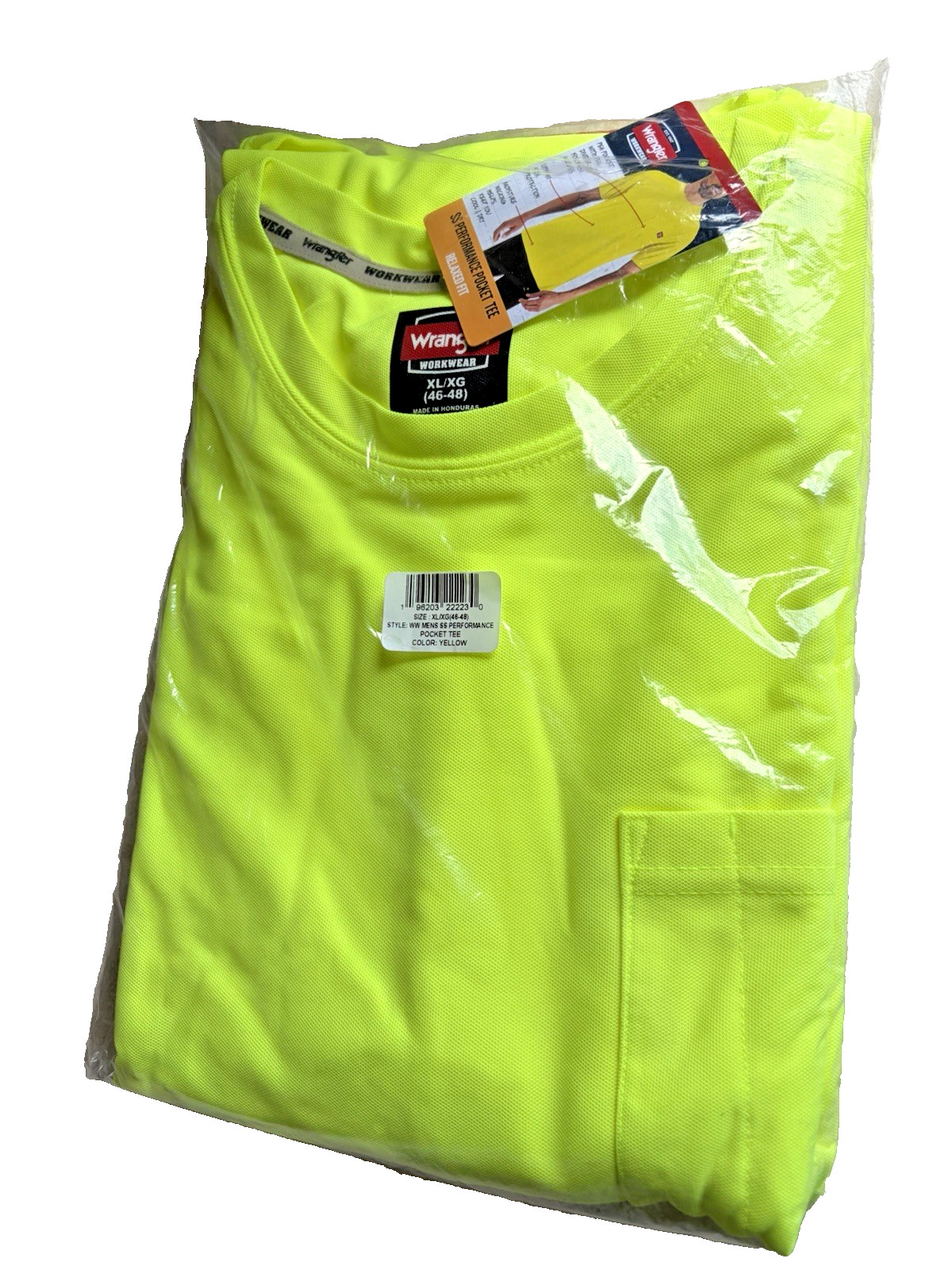 2 Wrangler Workwear SS Performance Tee Moisture Wicking UPF 40 Pocket Yellow XL