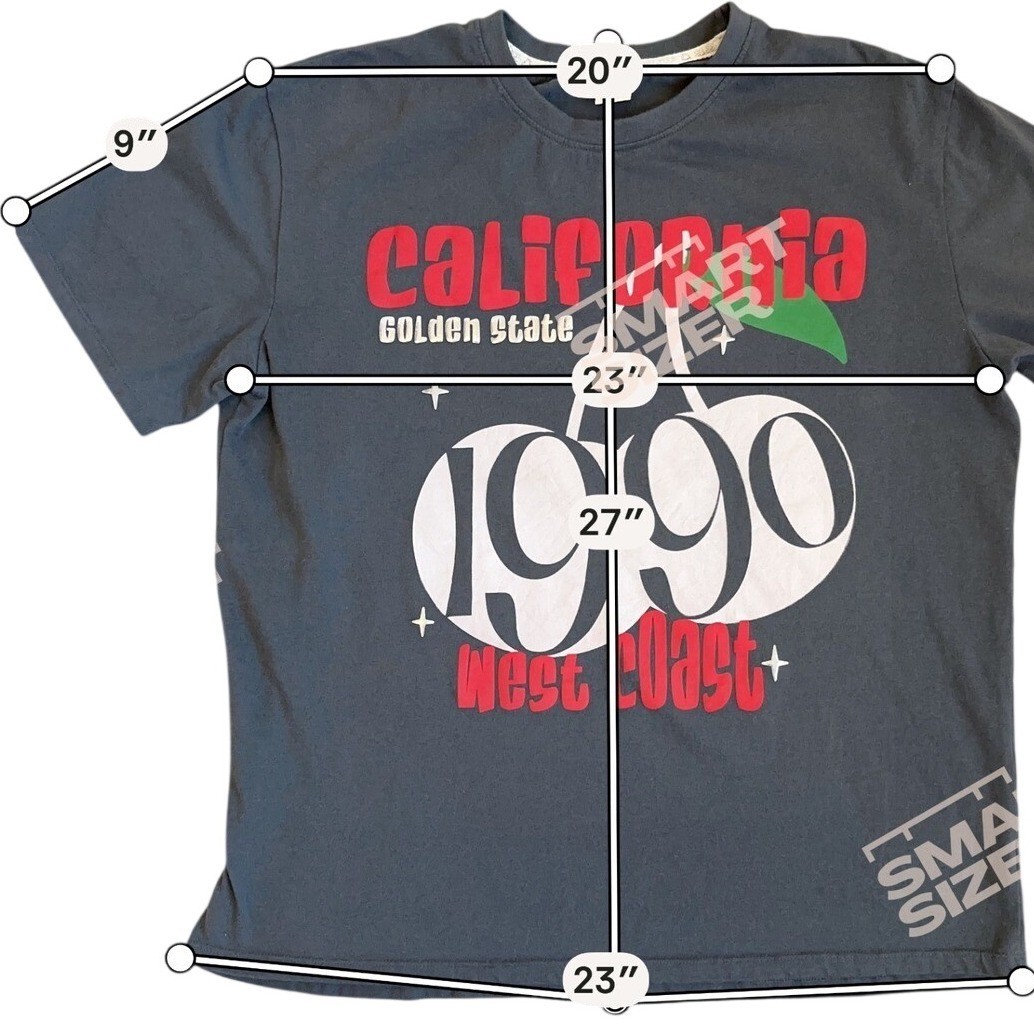 VTG Recycled Threads California 1990 Cherry Graphic Tshirt XL retro sustainable
