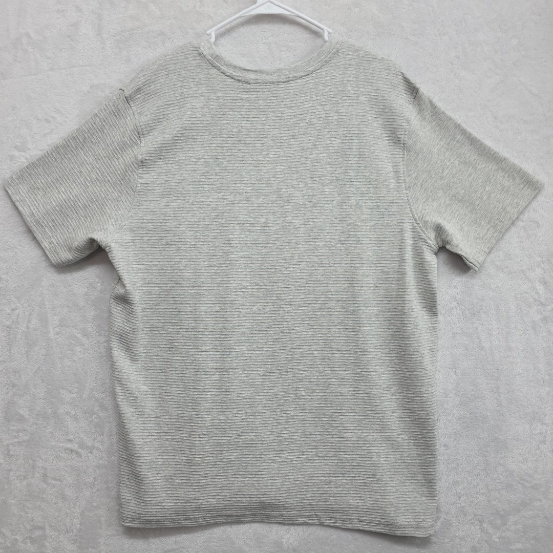 Hedge Mens Sand Mel Horizontal Ribbed Knit Short Sleeve Casual Tee Sz Lg Gray