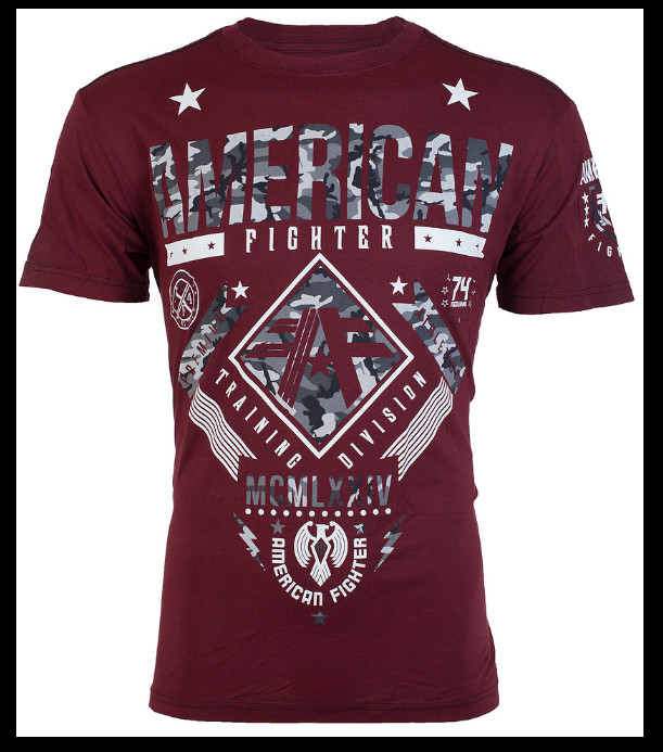 AMERICAN FIGHTER Burgundy LANDER Athletic Graphic T-shirt NWT