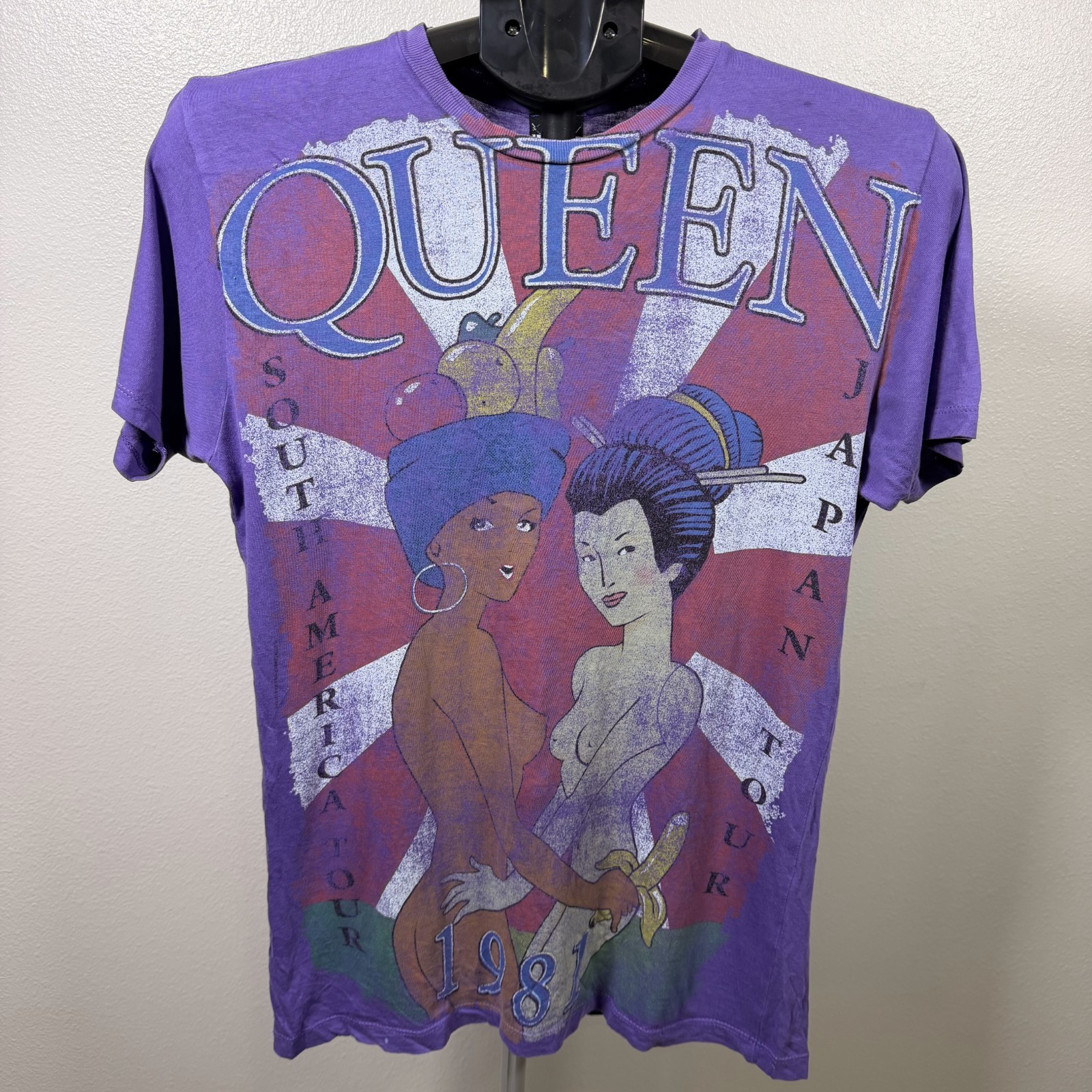 Impact Merchandising Queen South and Japan Tour T-Shirt Mens Purple Graphic Art