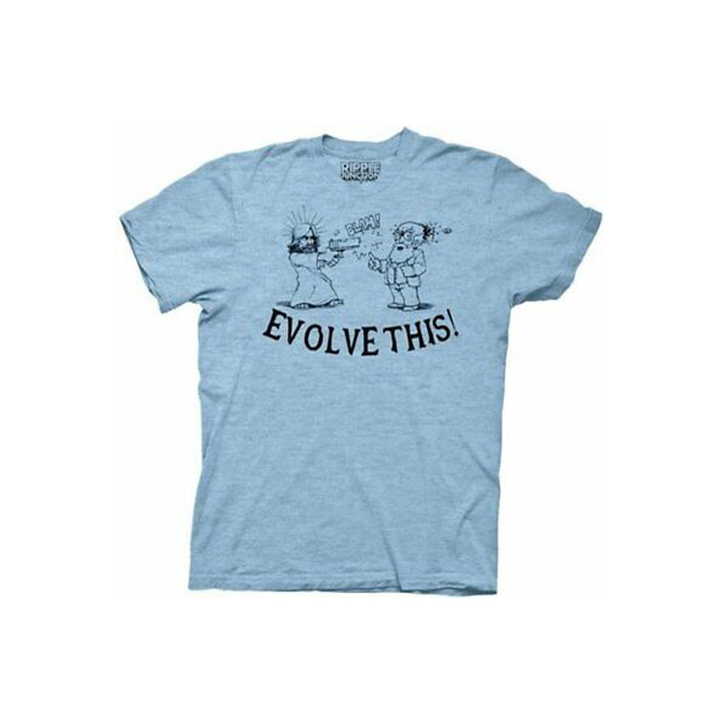Men’s Paul Movie Evolve This! Jesus Shooting Darwin Light Blue Cosplay T-shirt