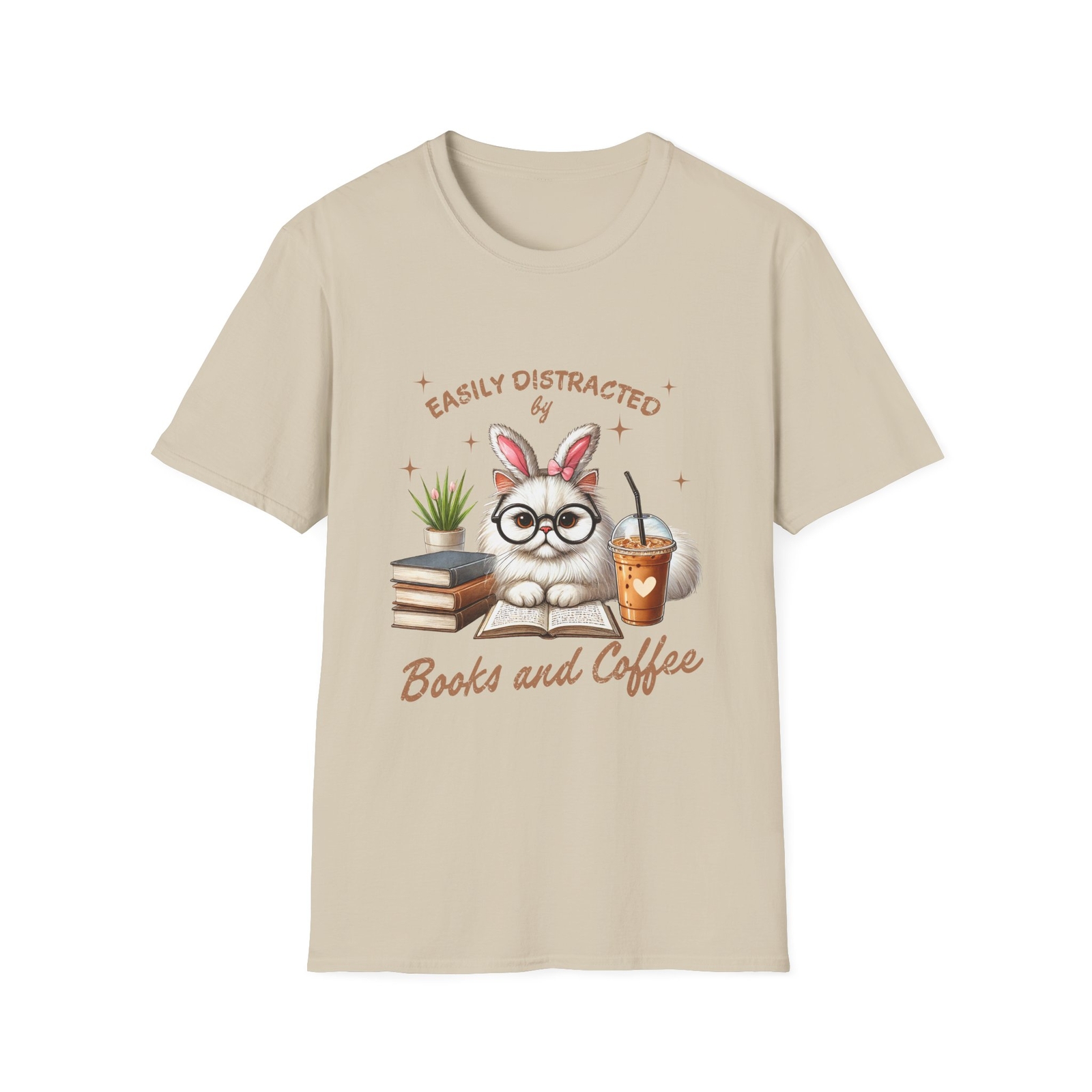Easily Distracted by Books and Coffee Tee, Cat Lover Shirt, Bookworm Gift, Funny