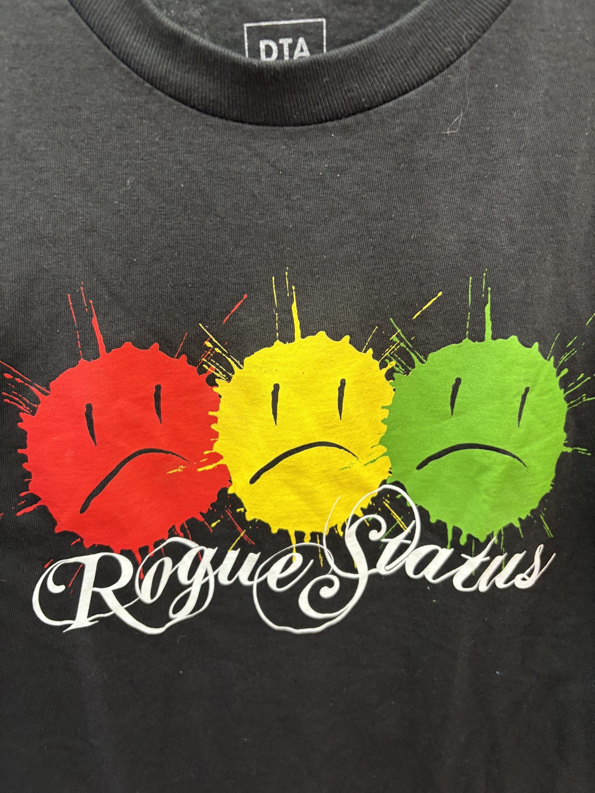 DTA Rogue Status Shirt Mens Small Black Rasta Graphic Tee Red Yellow Green Faces