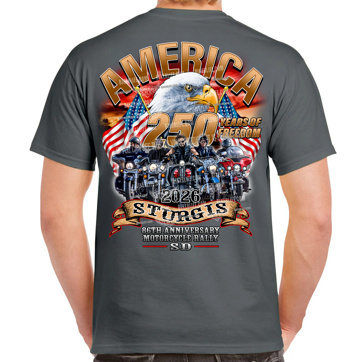 T-Shirt 2026 Sturgis Motorcycle Rally America Strong No Harley