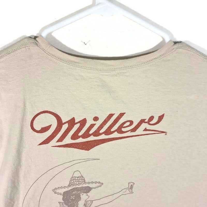 Miller High Life Beer Graphic Tshirt Mens L Short Sleeve Crew Neck Beige Cotton