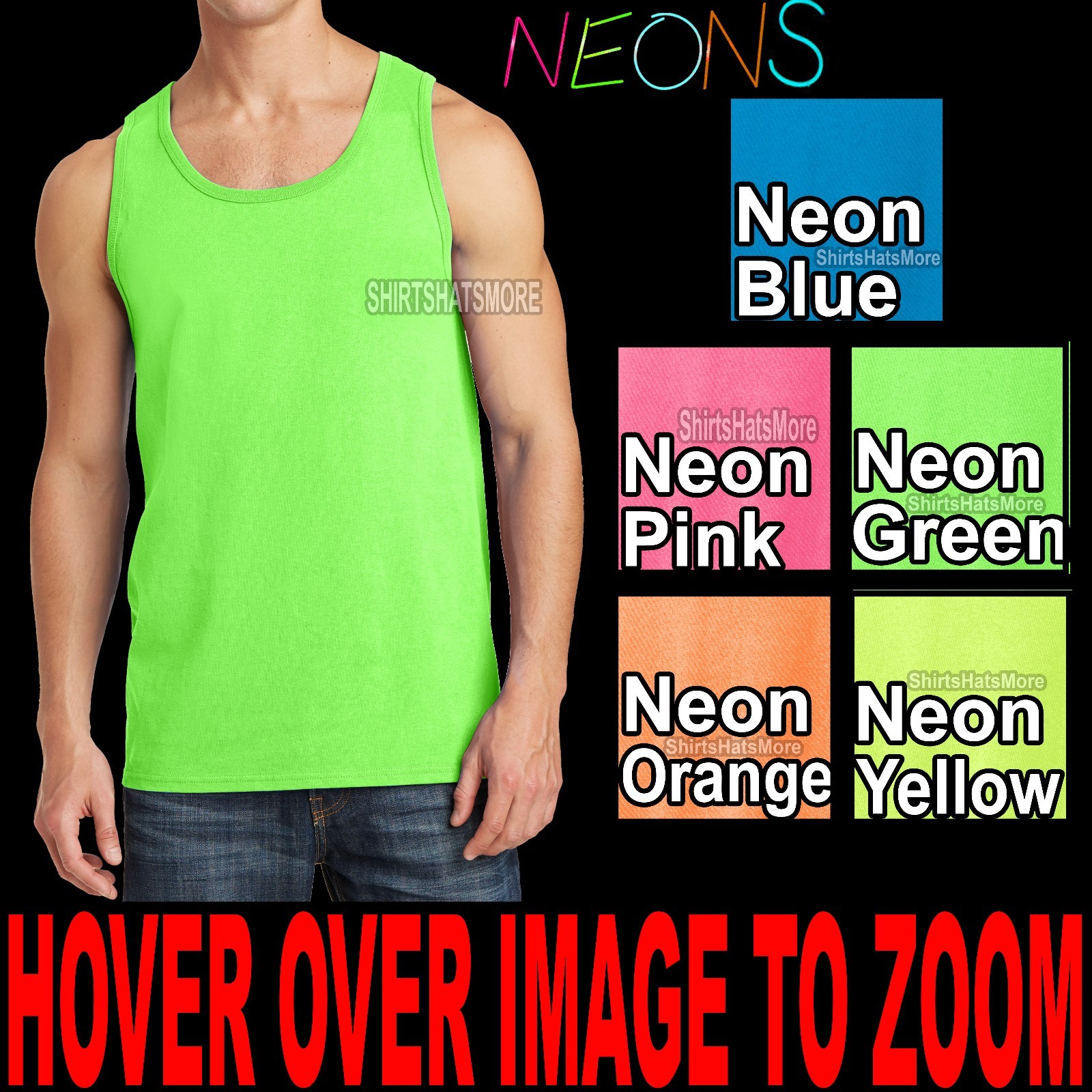 Mens Solid Tank Top Preshrunk Cotton Blend NEONS S M L XL 2XL 3XL 4XL NEW