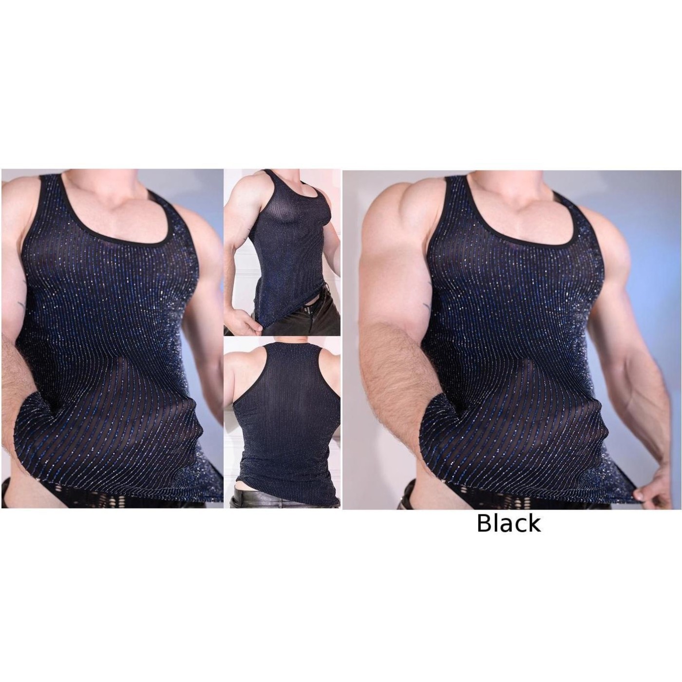Mesh Tank Top U Neck Shirt Stretchy Fit Machine Washable 80% Nylon 20% Spandex