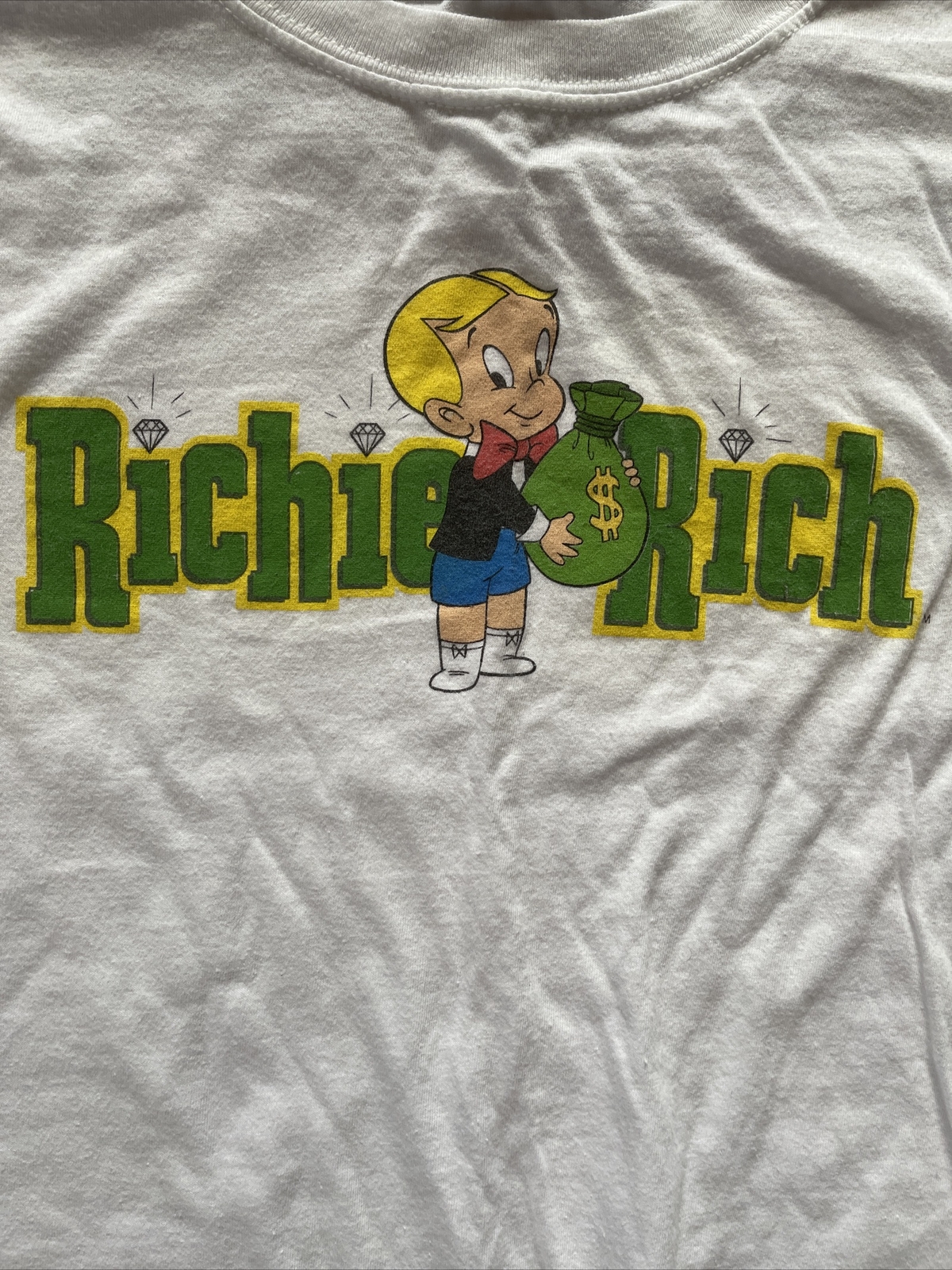 Richie Rich Money Bag Diamonds White S/S T-Shirt Men’s Large