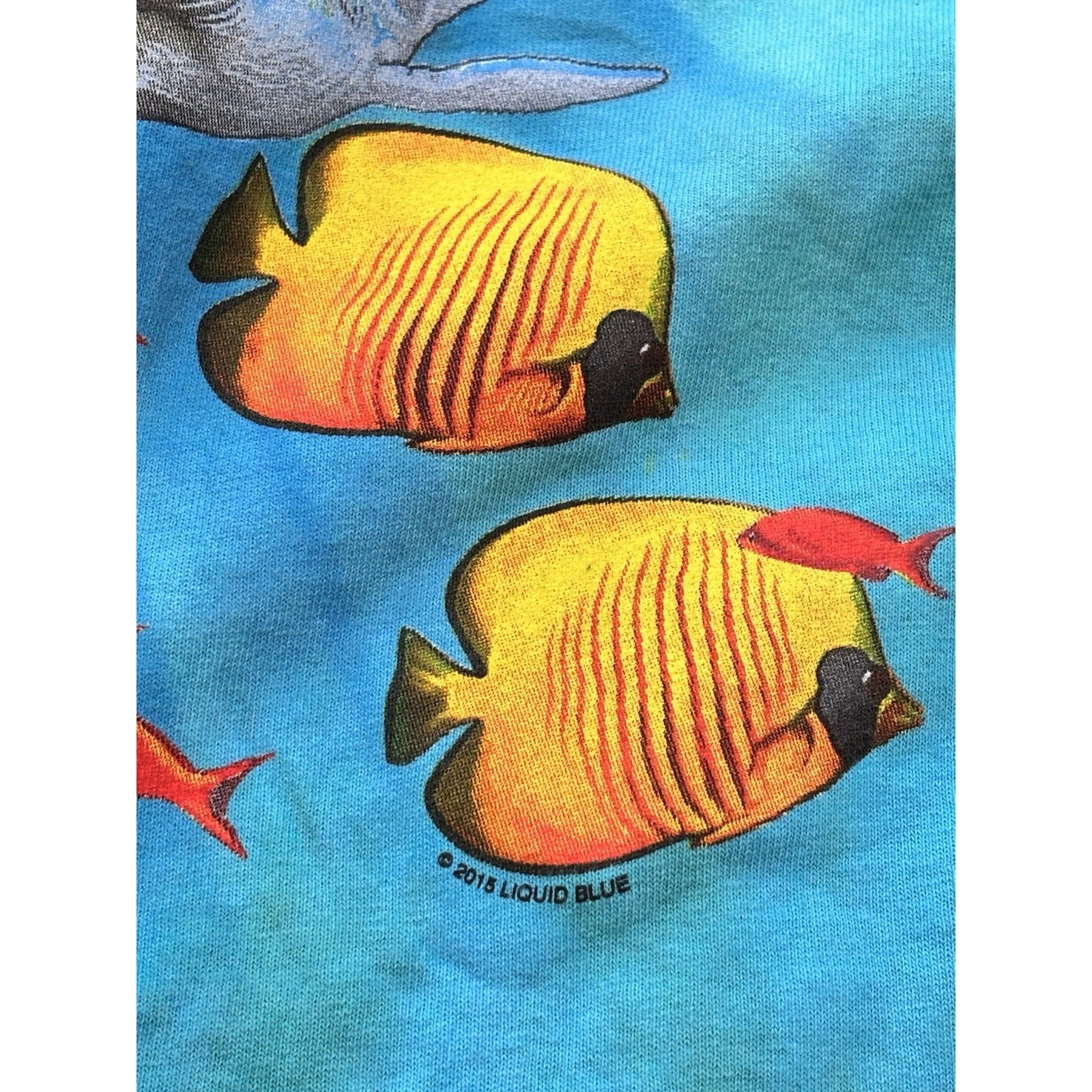 Liquid Blue Sea Turtles Aquatic Nature Blue Cotton Graphic Tee Men’s Size Large