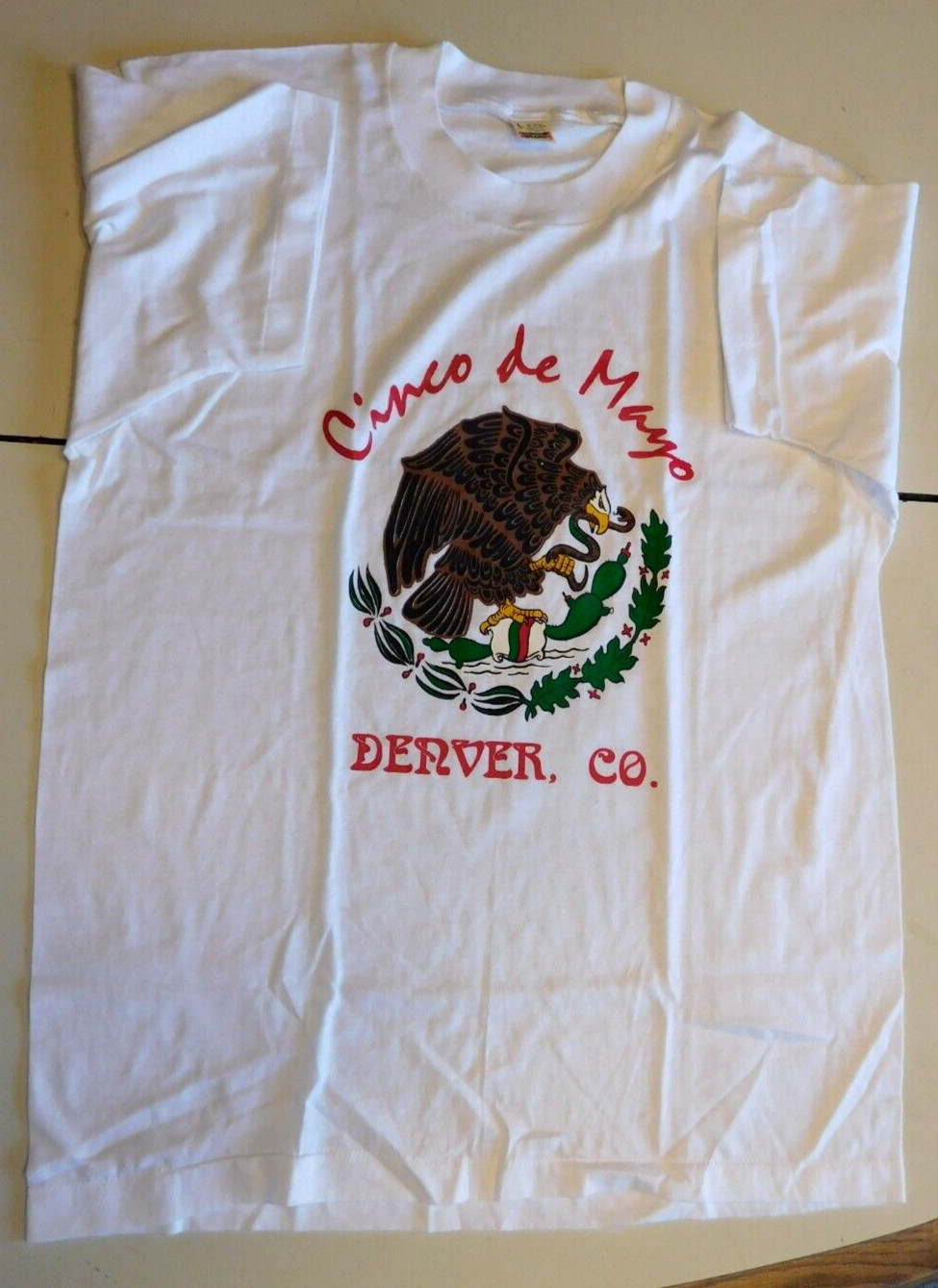 Cinco de Mayo T-Shirt 36″ chest Med USA Made Screen Print NOS Denver Colorado