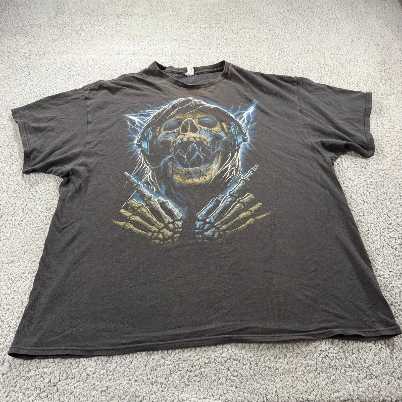 Grim Reaper Skull Headphones Lightning Graphic T-Shirt Mens XXL Short Sleeve