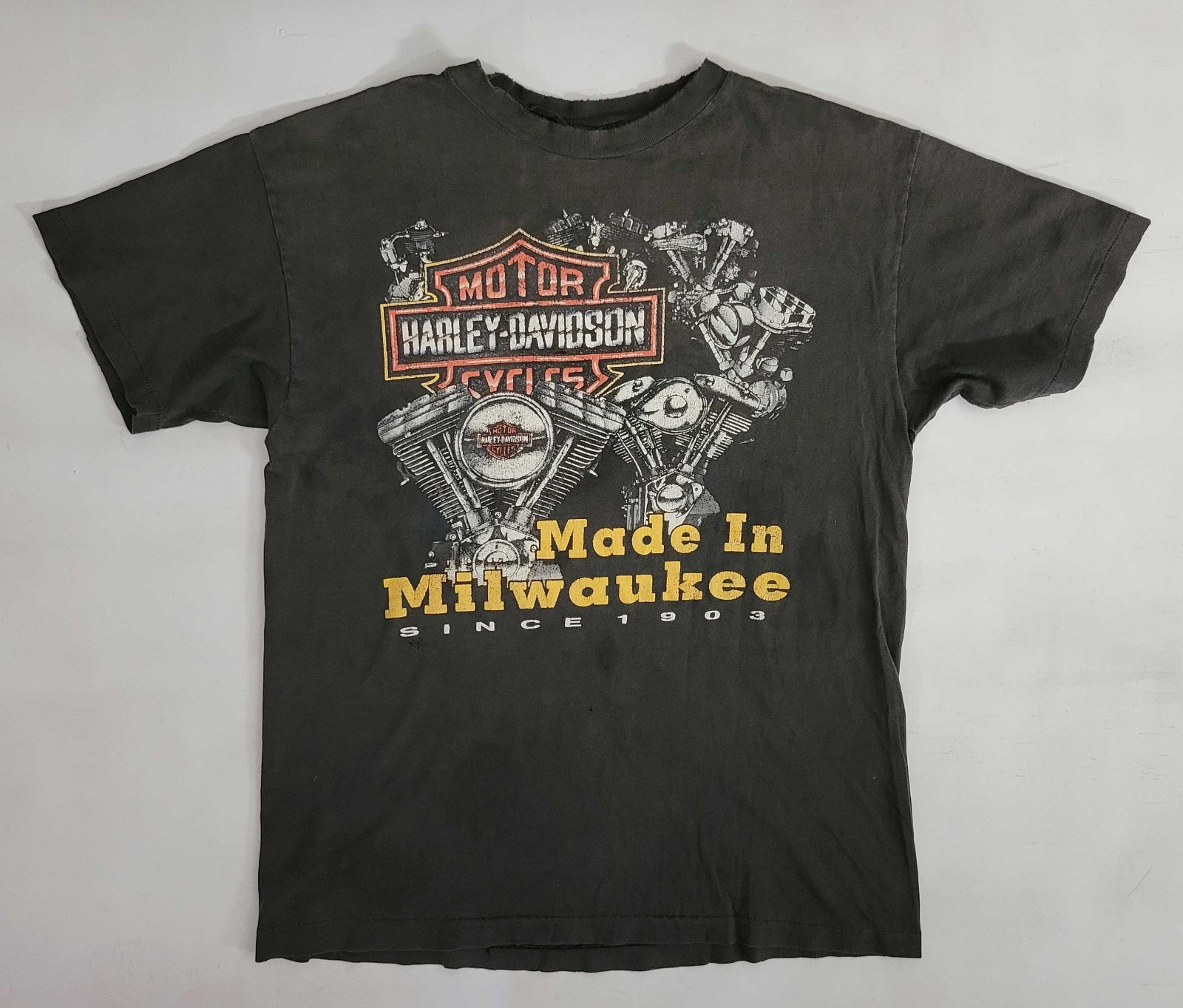 Vtg USA Harley Davidson 2 Sided Made in Milwaukee Faded Distressed T Shirt M/L