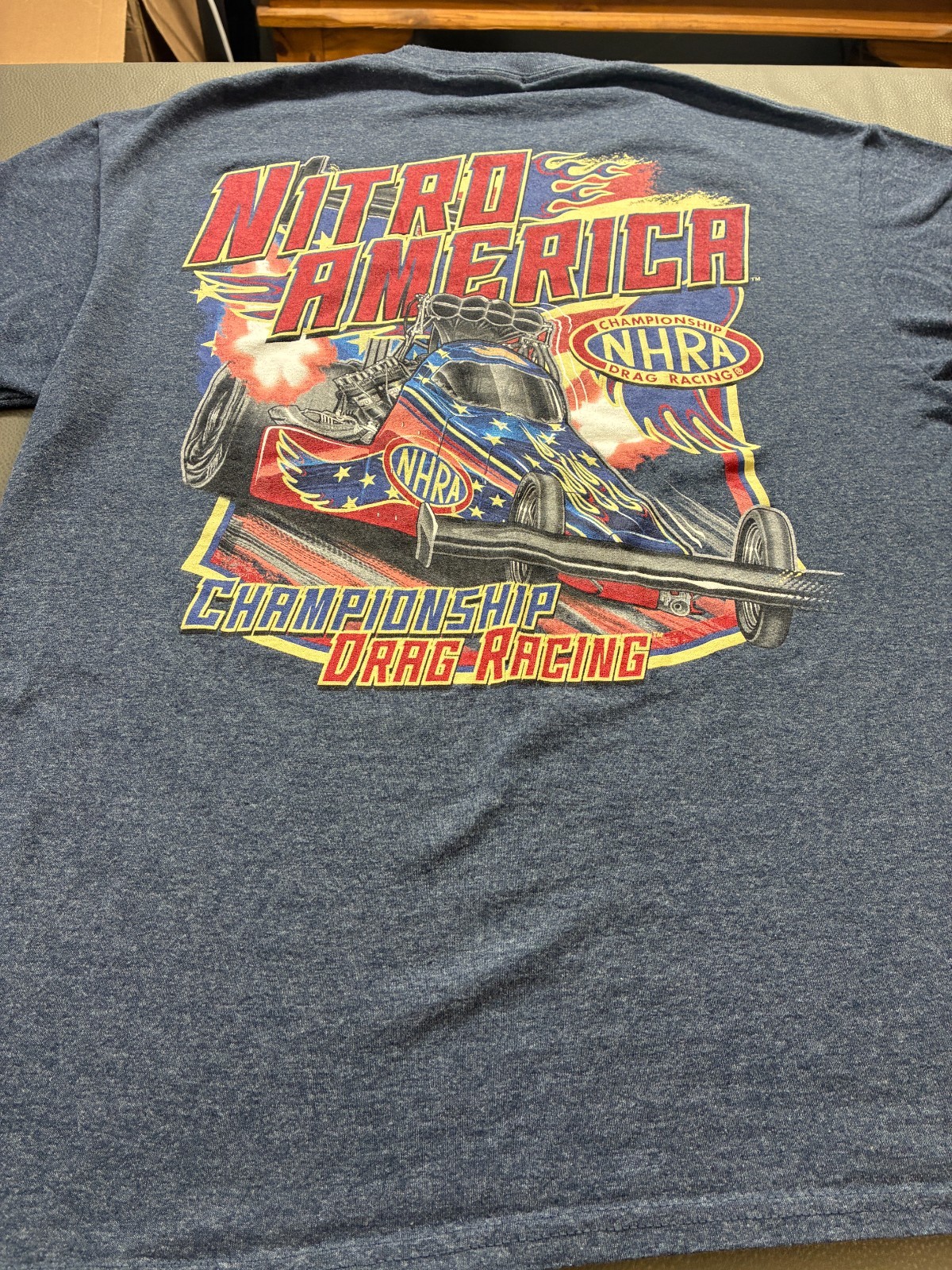 NHRA Nitro America Drag Racing T Shirt Large Blue Graphic Tee Racing Motorsports