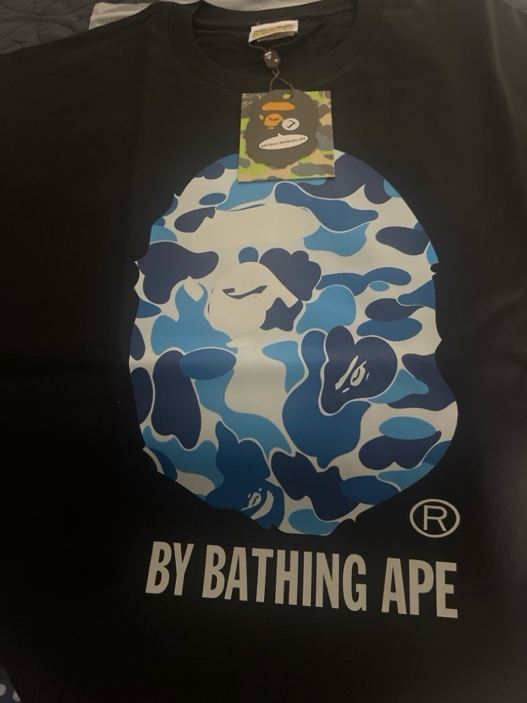 A Bathing Ape BAPE Black Blue Camo Big Ape Head Graphic Tee Men’s L