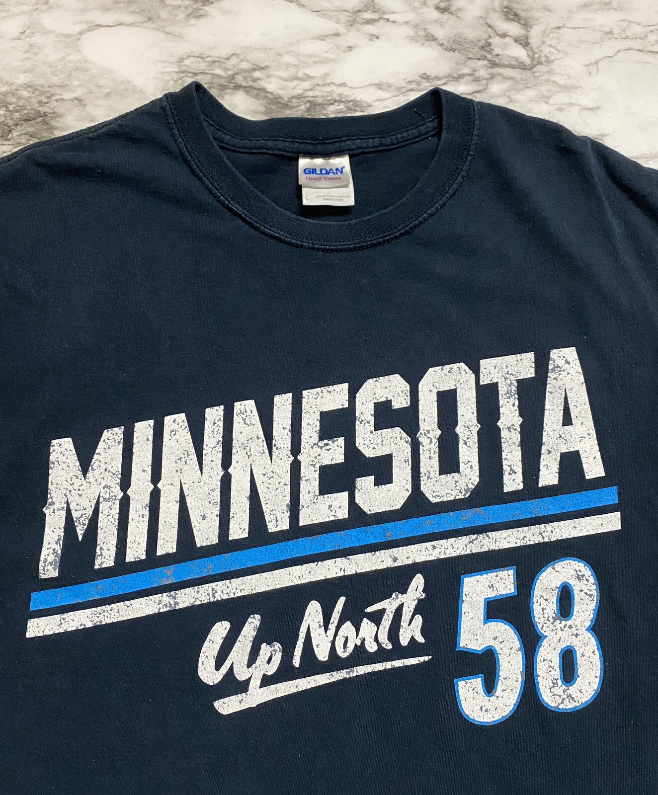 Gildan Minnesota Up North 58 Men’s T Shirt Size L Black Graphic Logo Short Sleev