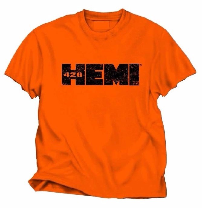 CHECKERED FLAG SPORTS DODGE HEMI 426 DISTRESSED LOGO MEN’S ORANGE TEE SHIRT