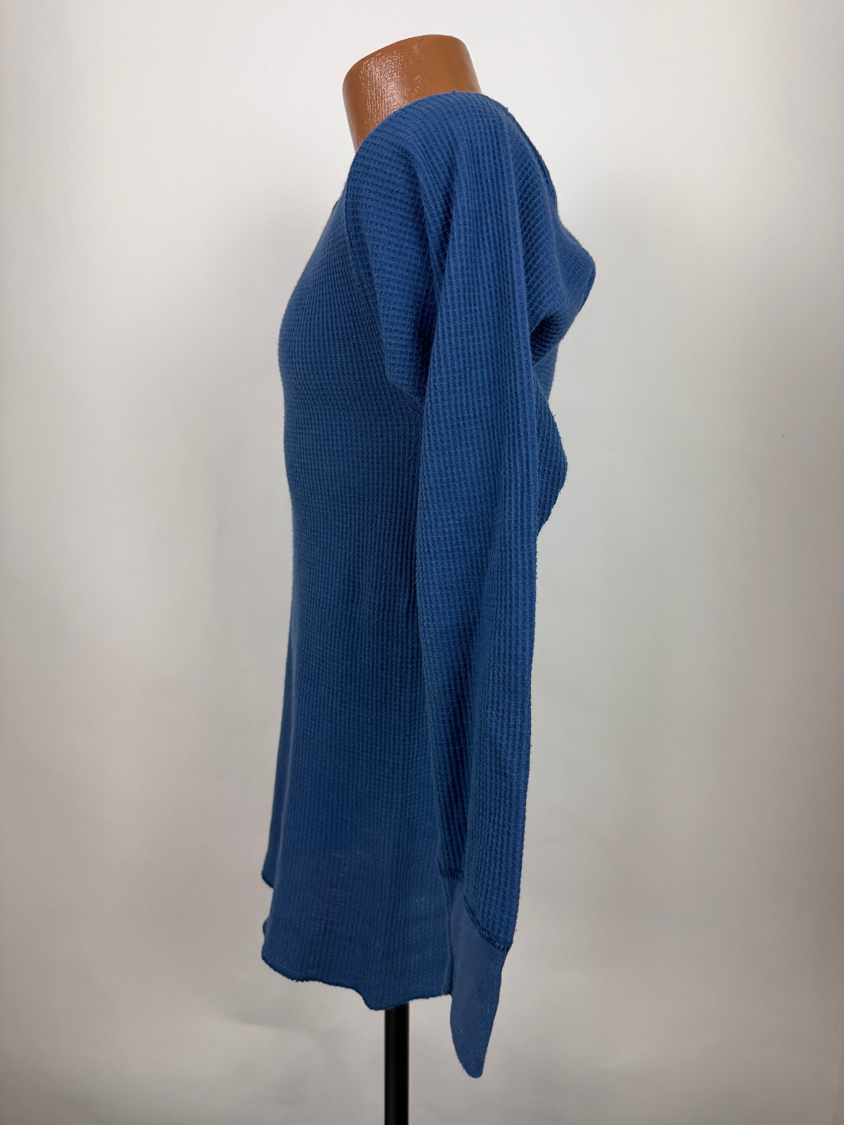 Vintage 80s Waffle-Knit Thermal Shirt Men Large Tight Stretch Outdoors Blue USA
