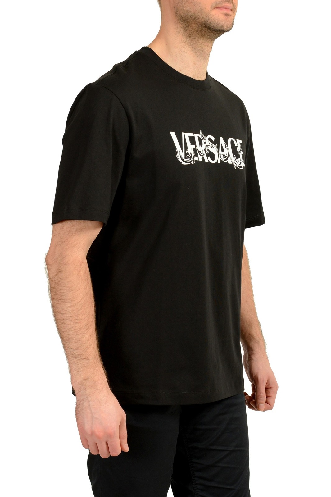 Versace Men’s Black Logo Print Crewneck Short Sleeve T-Shirt US 3XL IT 58
